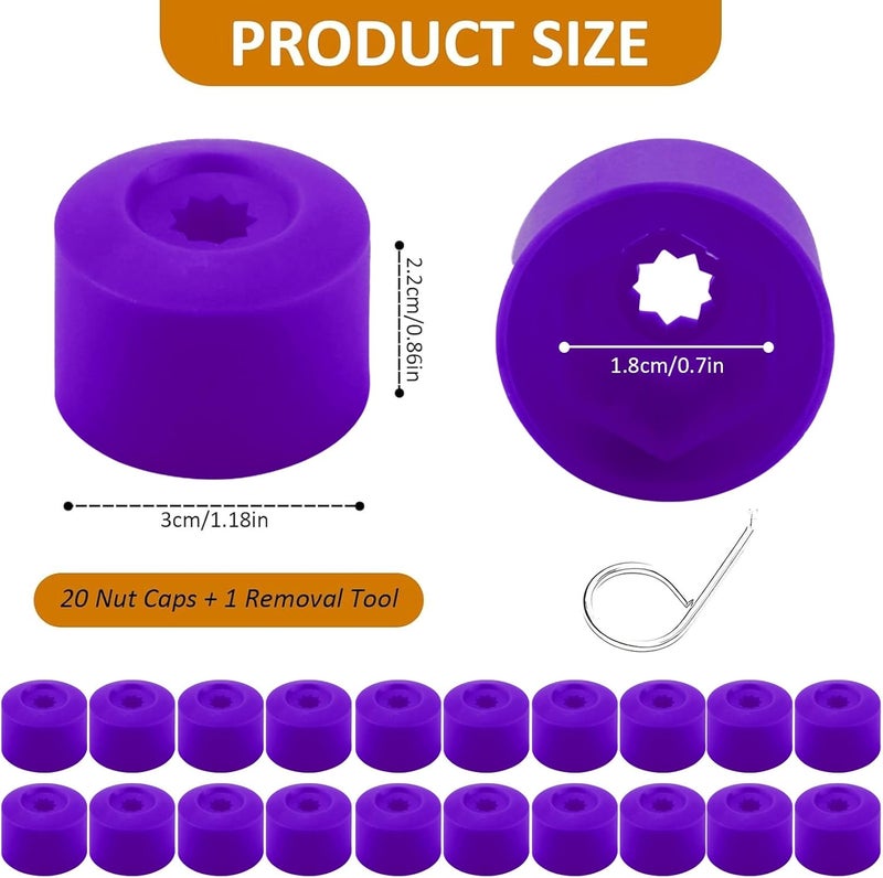 vvag 20PCS Car Wheel Lug Nut Covers, 17mm Wheel Bolt Cover Caps with Removal Tool, Black Lug Nut Covers Replacement 1K0 601 173 Compatible with VW Jetta Beetle Passat GTI CC (Purple) - Image 2